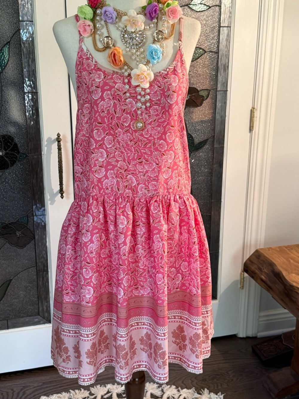 Easel Pink and Brown Floral Dress